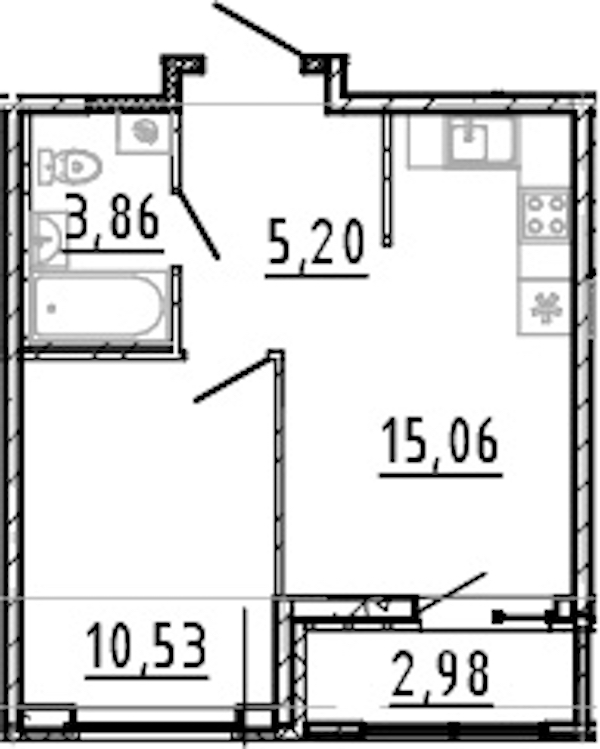 1-комнатная квартира 34.65 м², 13/18 эт., ЖК «Город Первых»
